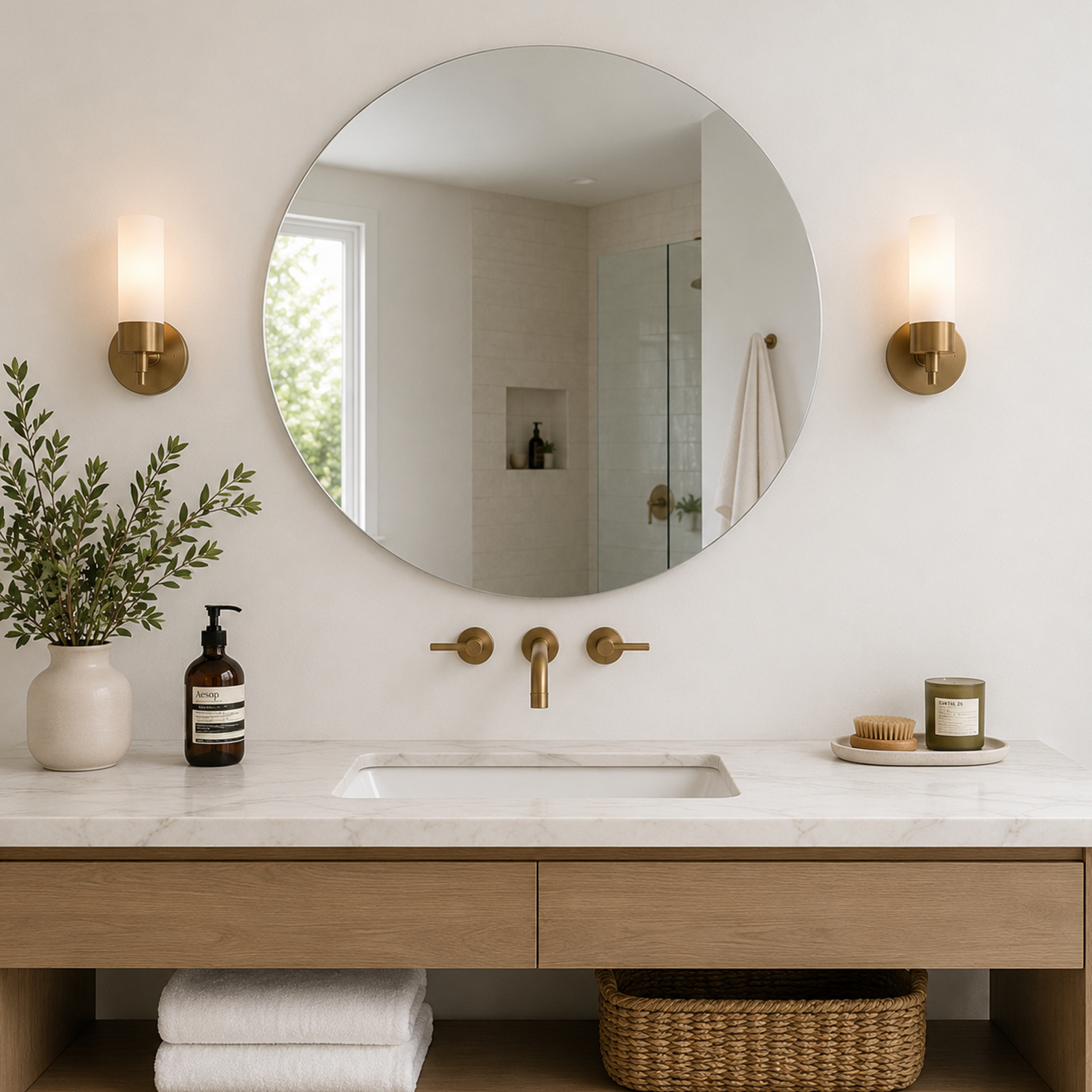 Modern Frameless Round Mirror