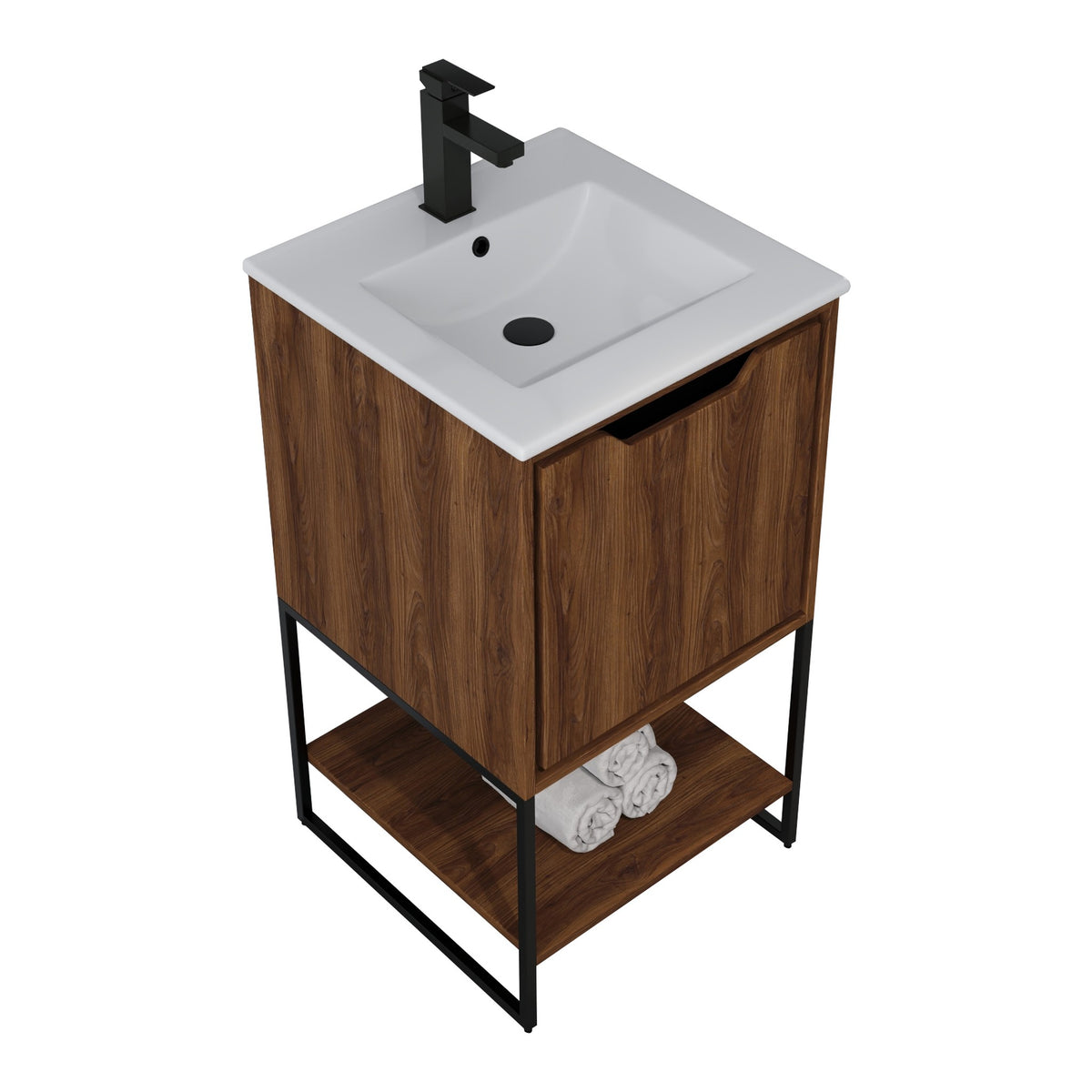 Skyline™ Bathroom Vanity 18" Brown Walnut – top angled view, other side