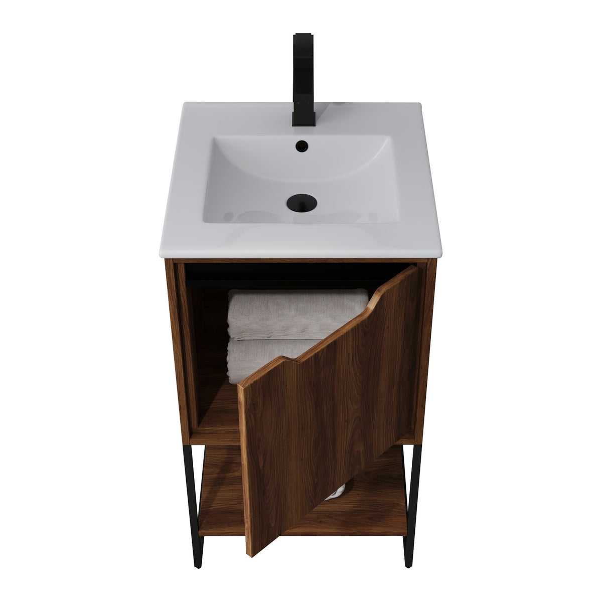 Skyline™ Bathroom Vanity 18" Brown Walnut – door open