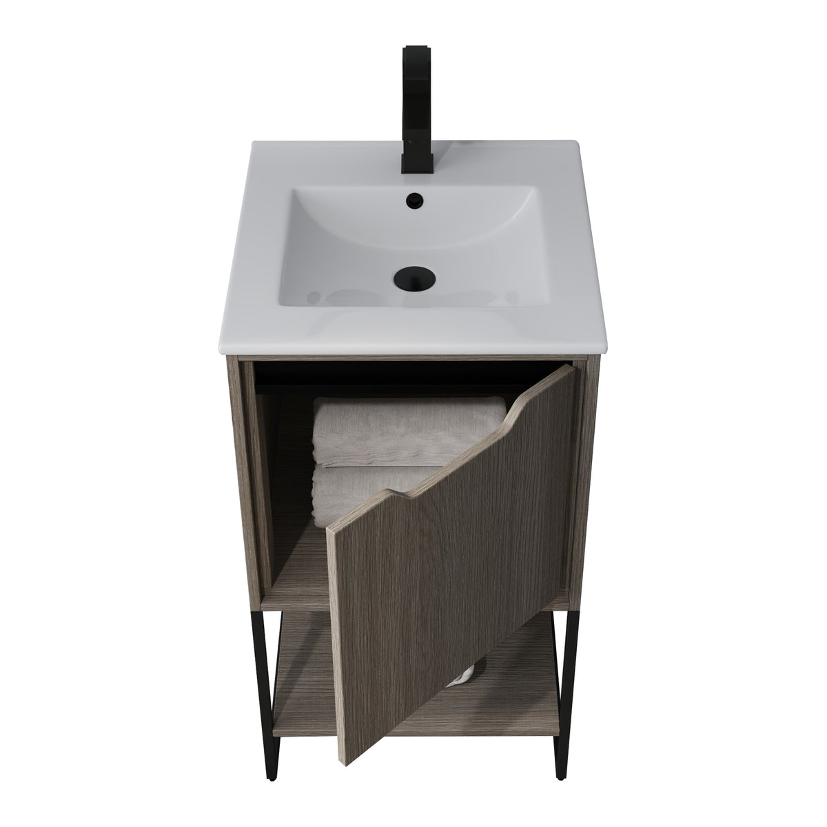 Skyline™ Bathroom Vanity 18" Grey Ashtree – door open