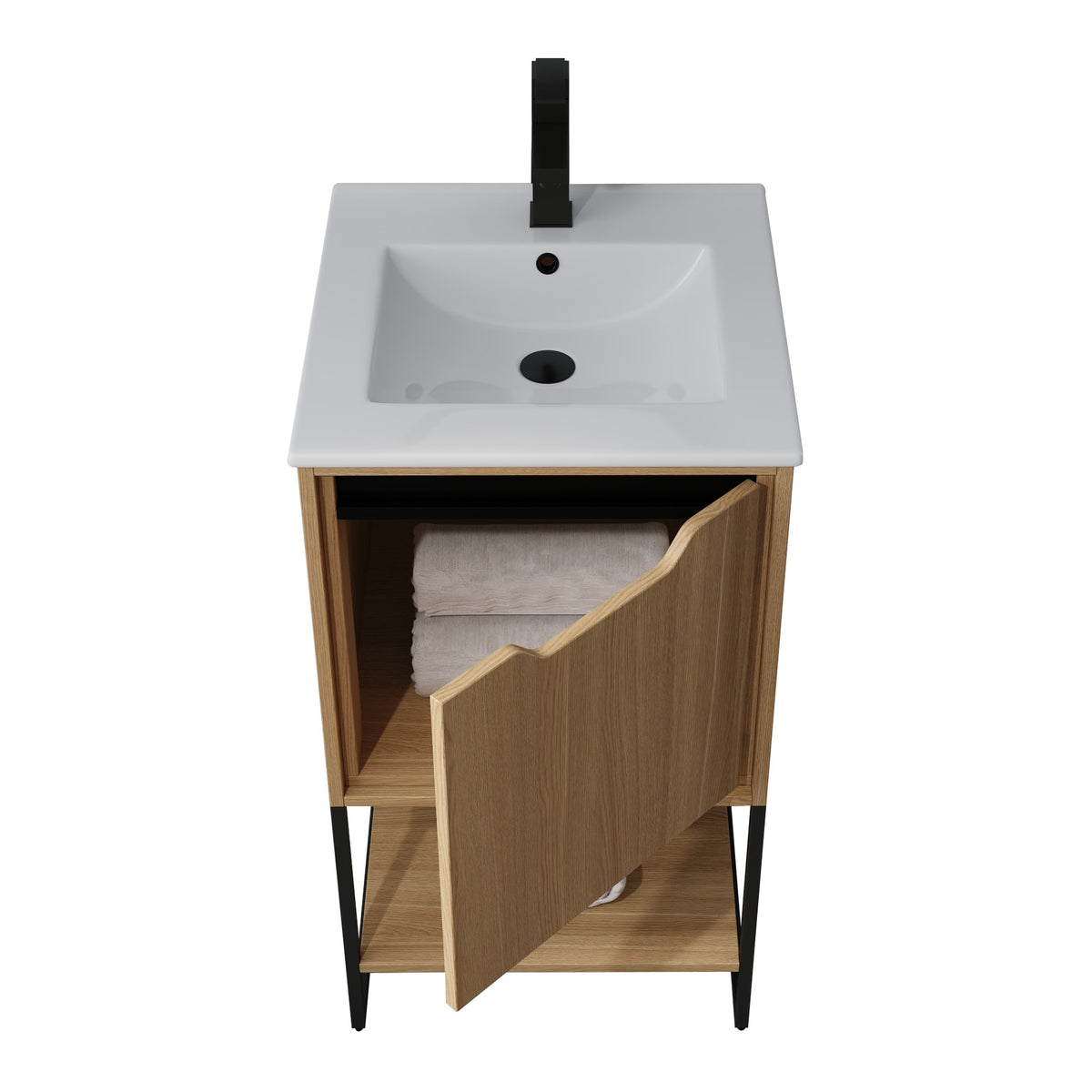 Skyline™ Bathroom Vanity 18" Natural Oak – door open