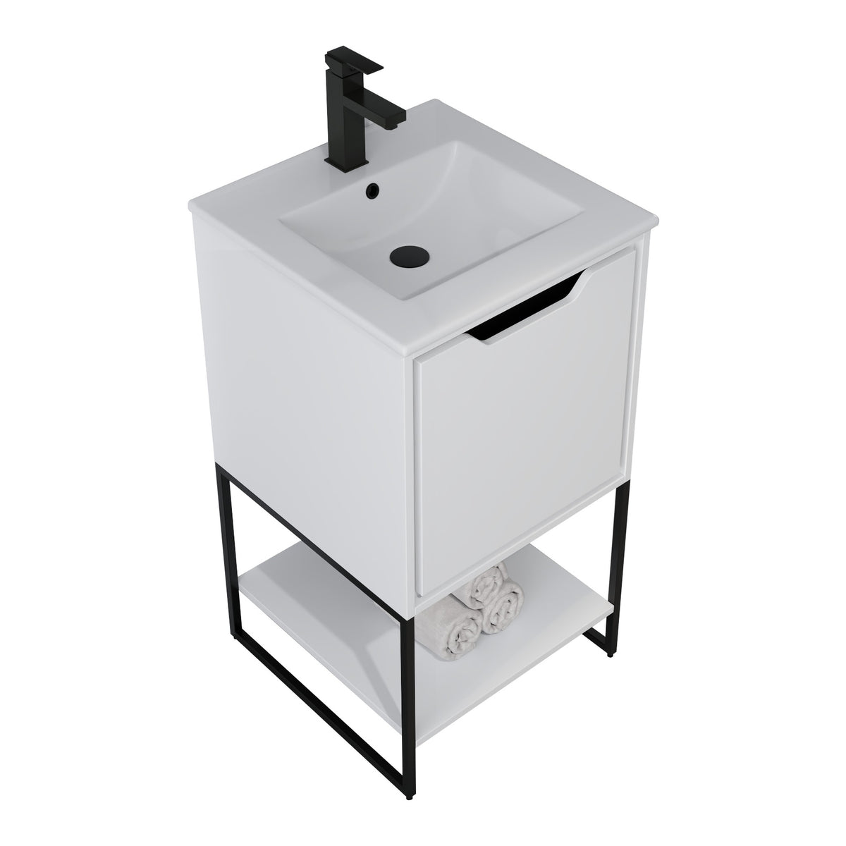 Skyline™ Bathroom Vanity 18" White – top angled view, other side