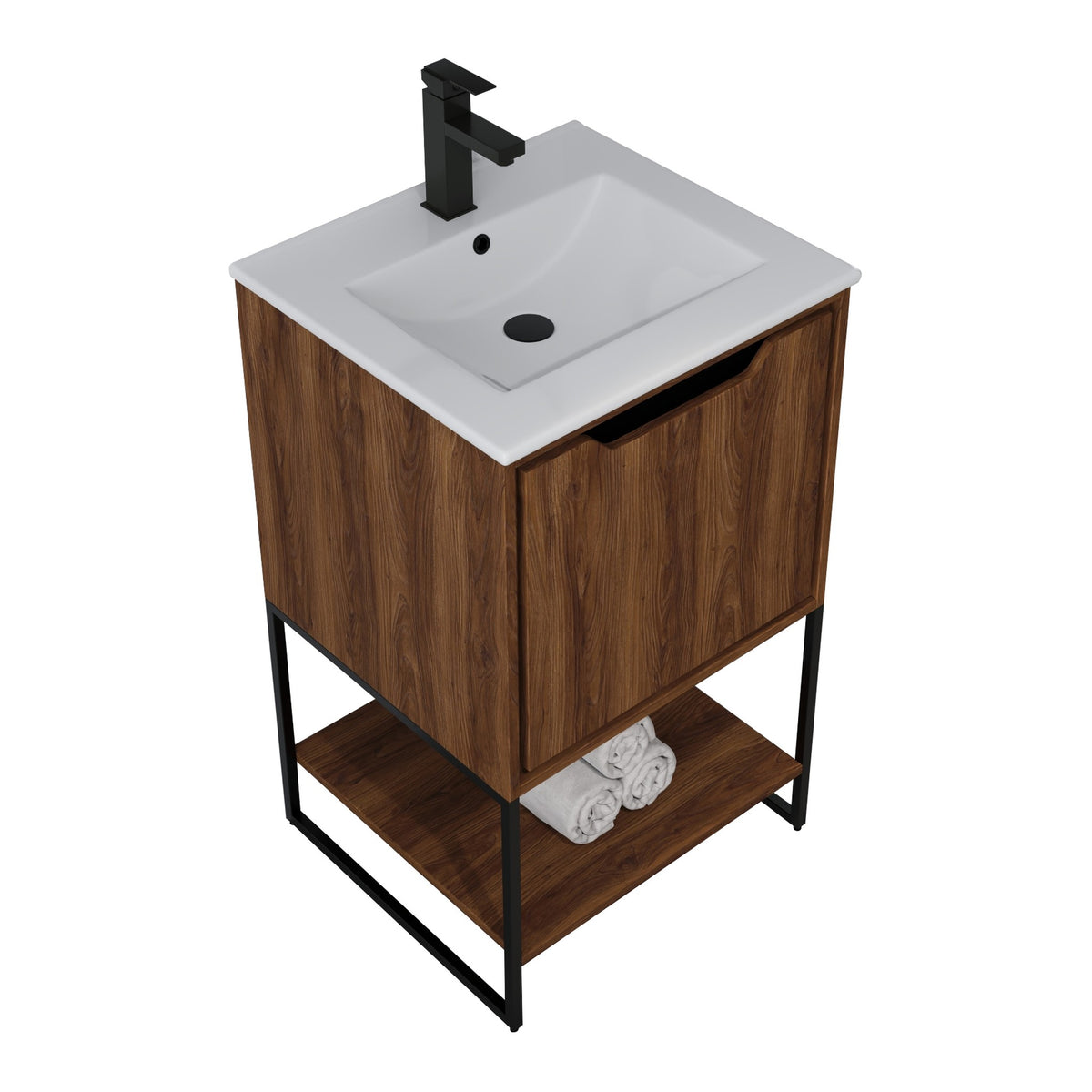 Skyline™ Bathroom Vanity 20" Brown Walnut – top angled view, other side
