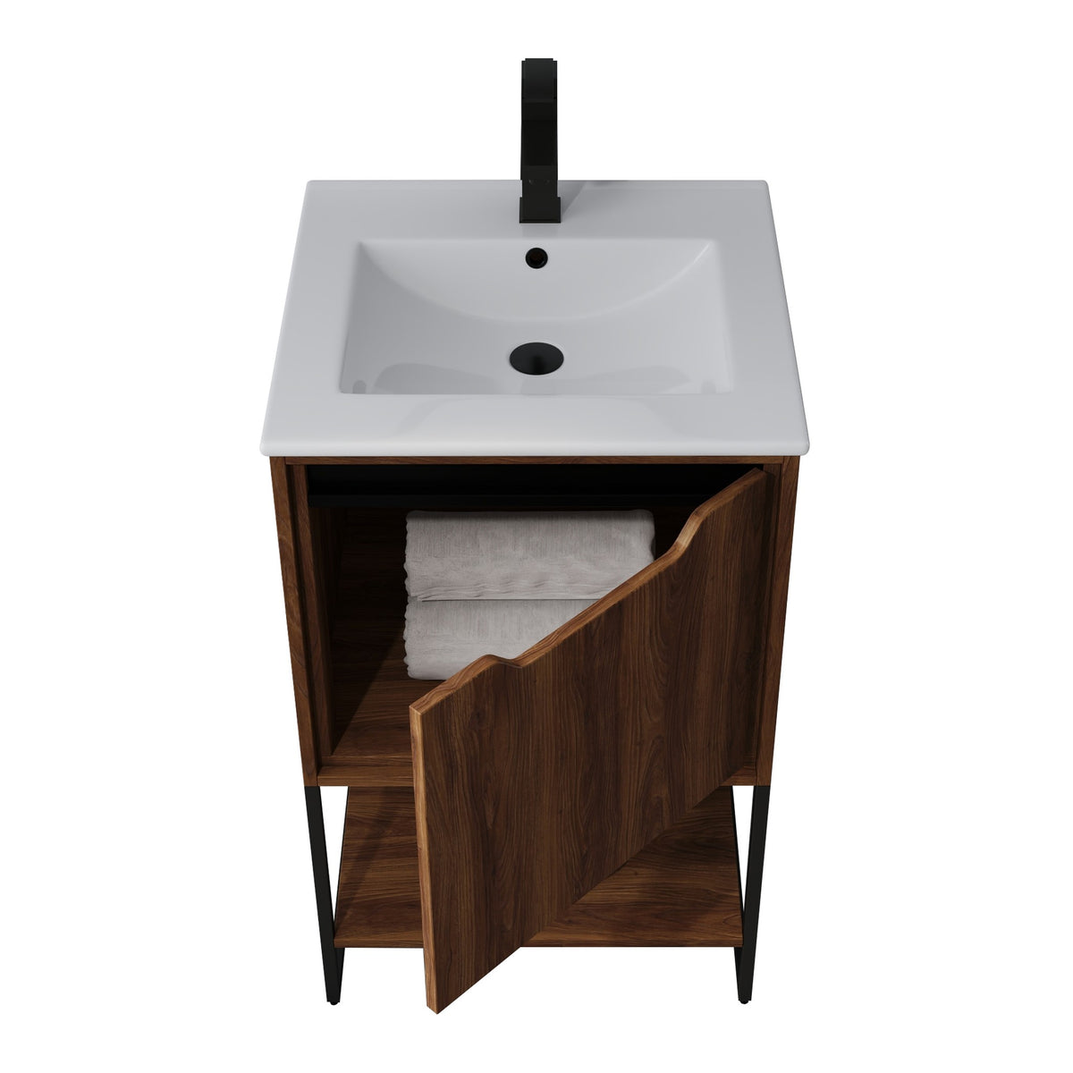 Skyline™ Bathroom Vanity 20" Brown Walnut – door open