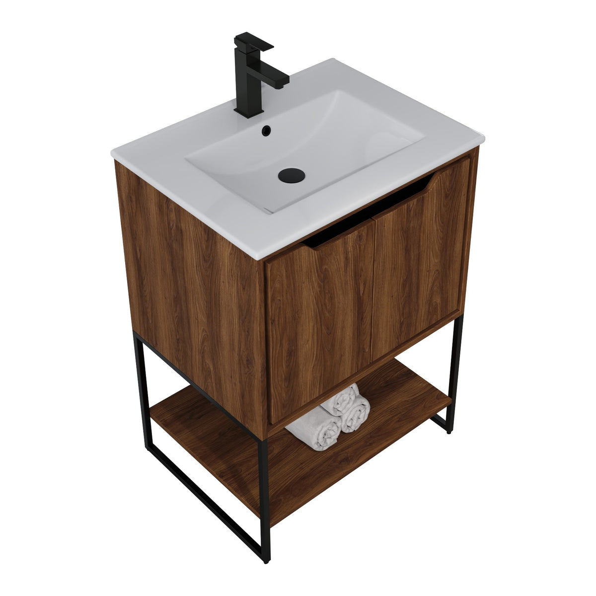 Skyline™ Bathroom Vanity 24" Brown Walnut – top angled view, other side