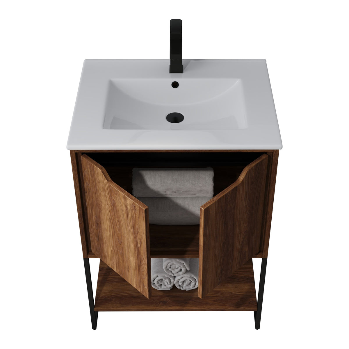 Skyline™ Bathroom Vanity 24" Brown Walnut – doors open