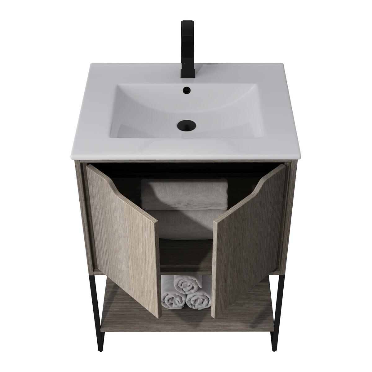 Skyline™ Bathroom Vanity 24" Grey Ashtree – doors open