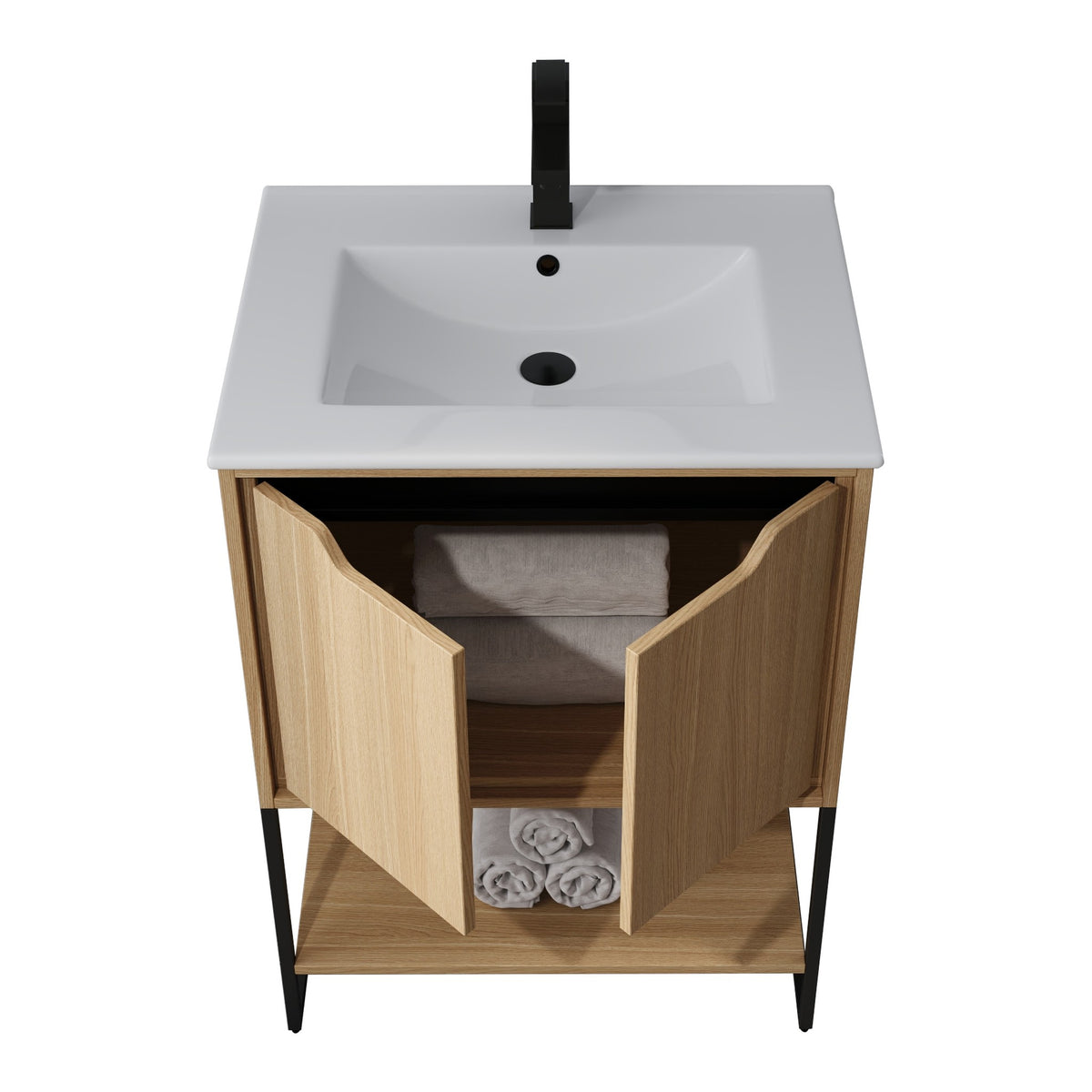 Skyline™ Bathroom Vanity 24" Natural Oak – doors open