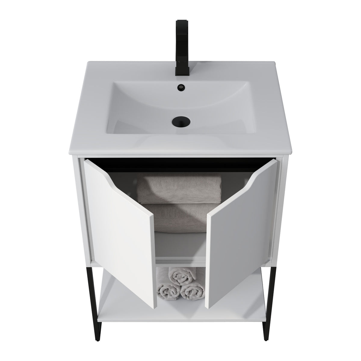 Skyline™ Bathroom Vanity 24" White – doors open