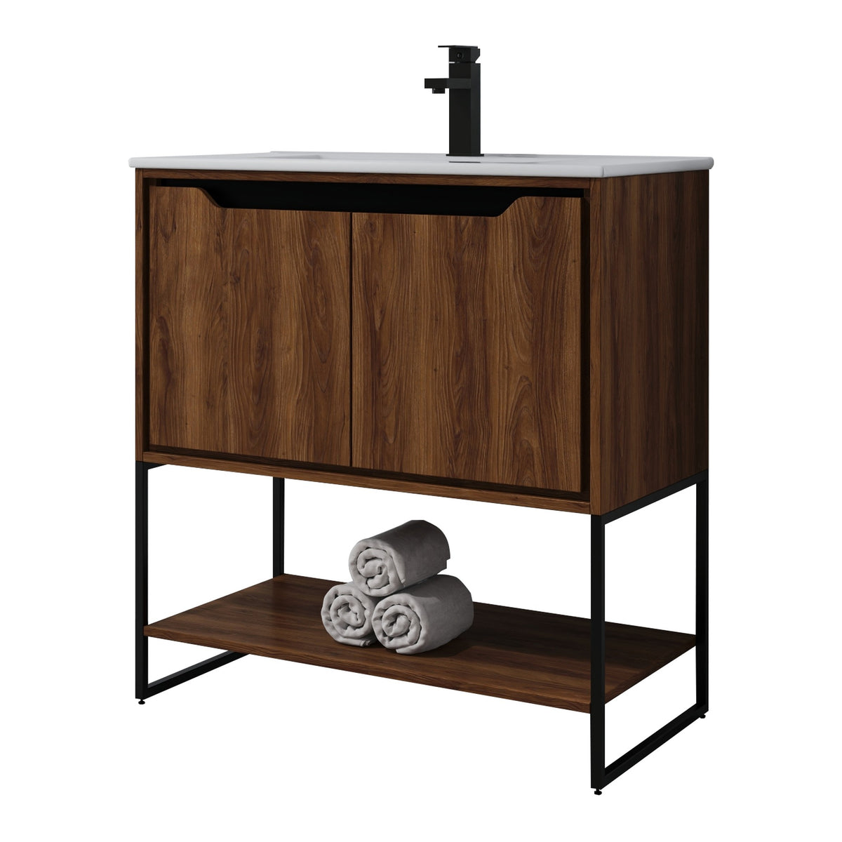 Skyline™ Bathroom Vanity 30" Brown Walnut – angled view, other side