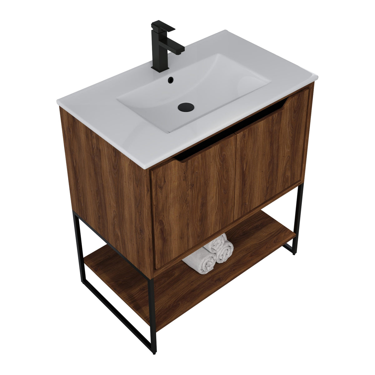 Skyline™ Bathroom Vanity 30" Brown Walnut – top angled view, other side