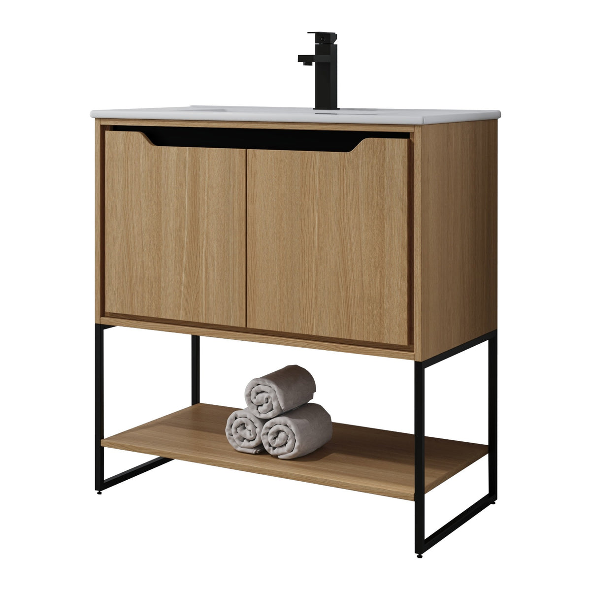 Skyline™ Bathroom Vanity 30" Natural Oak – angled view, other side