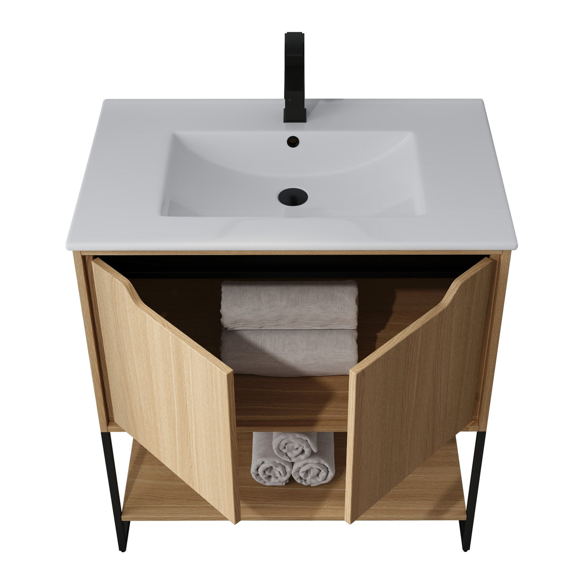 Skyline™ Bathroom Vanity 30" Natural Oak – doors open