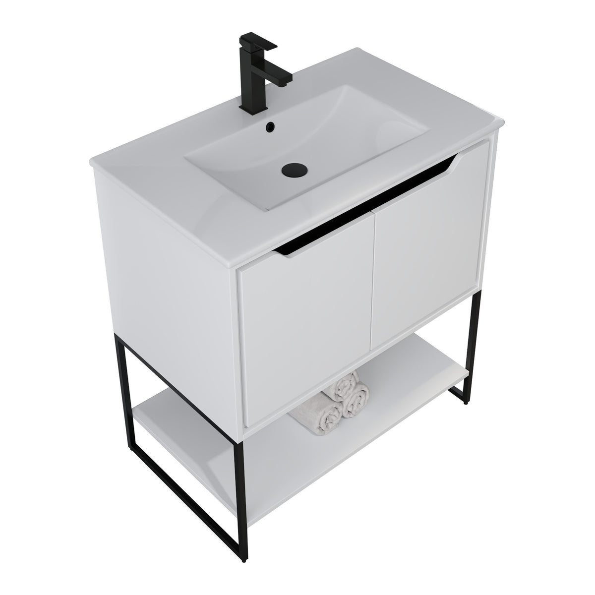 Skyline™ Bathroom Vanity 30" White – top angled view, other side