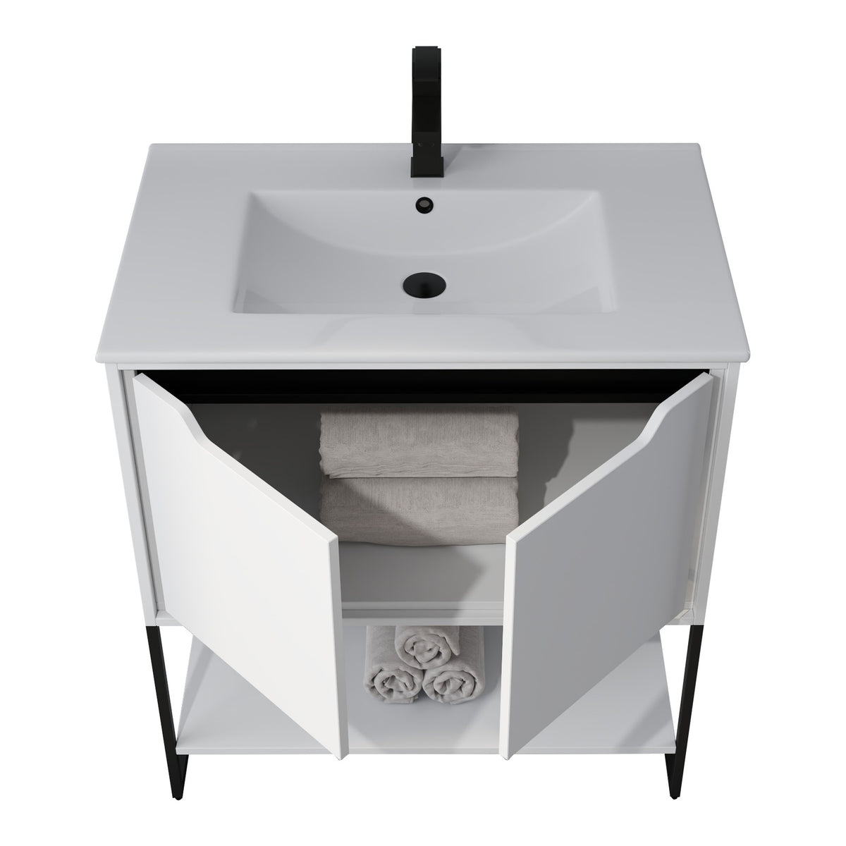 Skyline™ Bathroom Vanity 30" White – doors open
