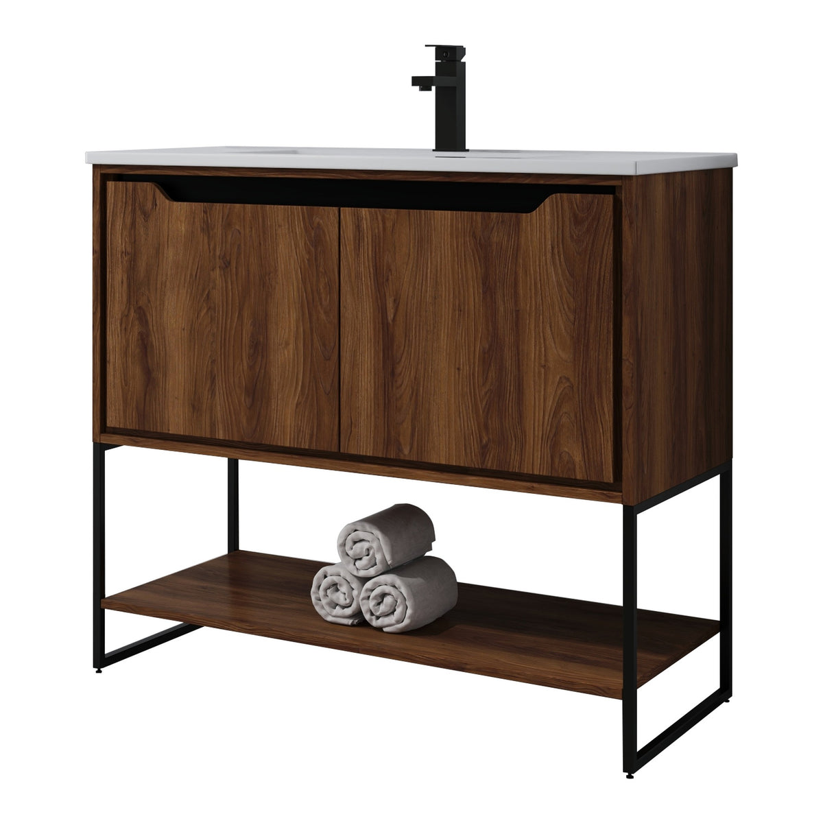 Skyline™ Bathroom Vanity 36" Brown Walnut – angled view, other side