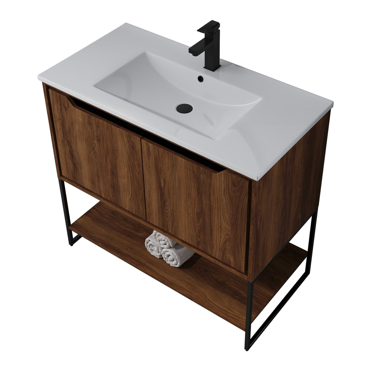 Skyline™ Bathroom Vanity 36" Brown Walnut – top angled view