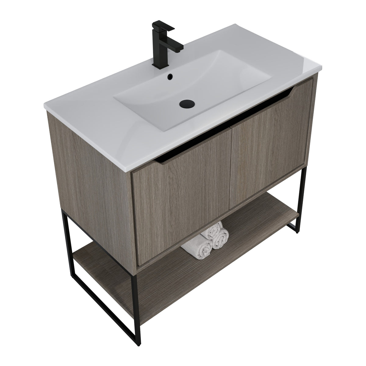Skyline™ Bathroom Vanity 36" Grey Ashtree – top angled view, other side