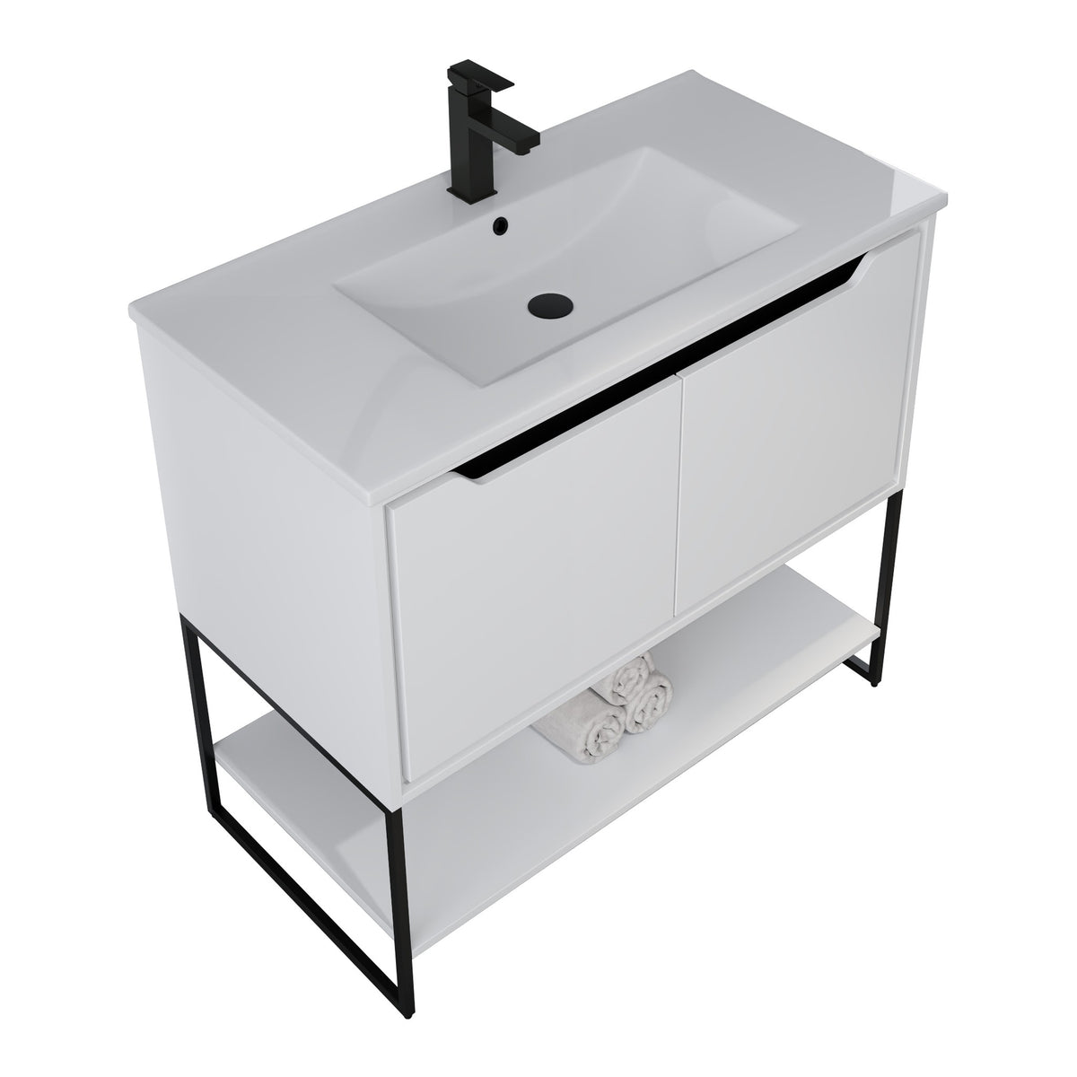Skyline™ Bathroom Vanity 36" White – top angled view, other side