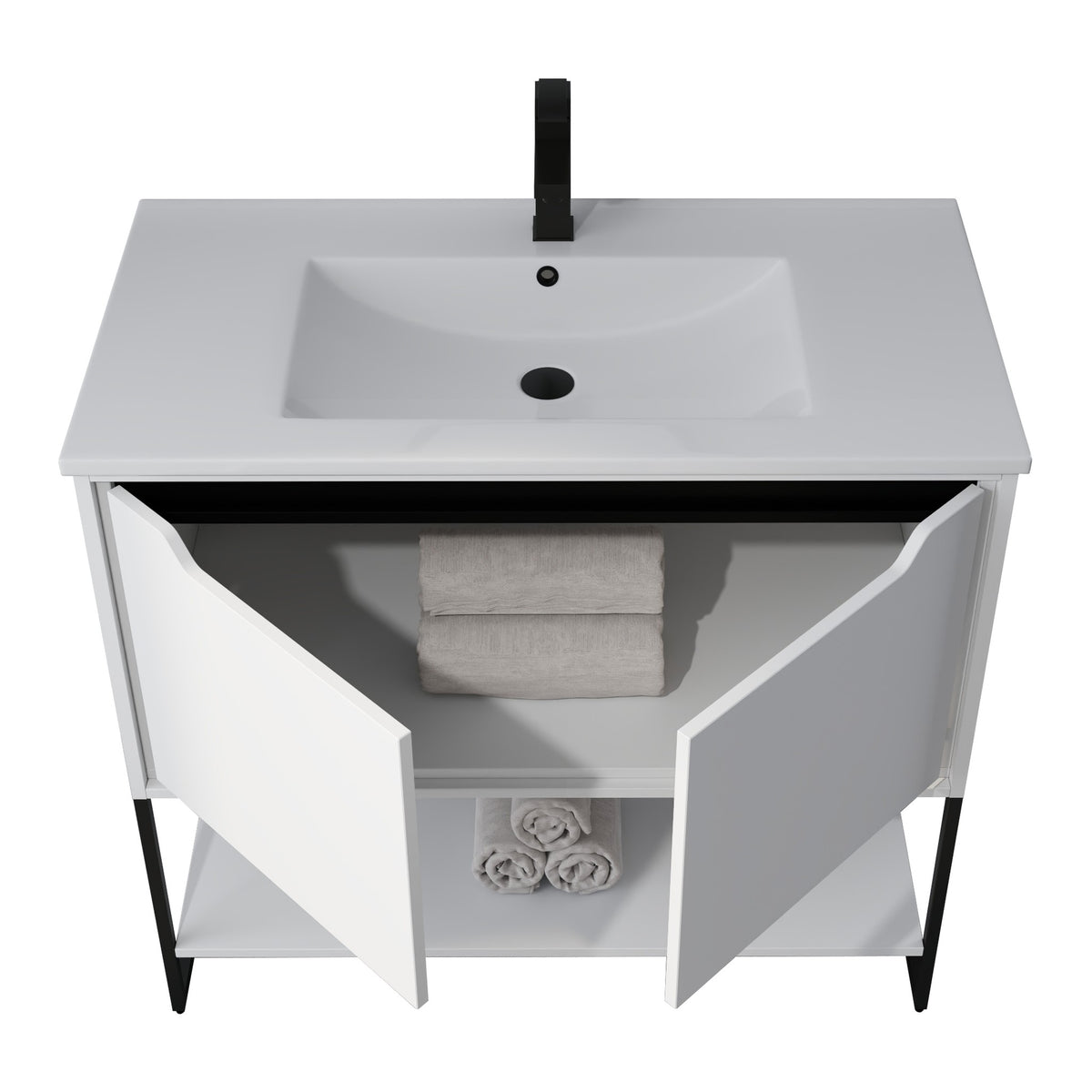 Skyline™ Bathroom Vanity 36" White – doors open