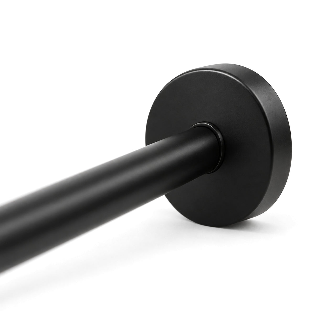 60" Fixed Shower Rod, Matte Black, round wall flange