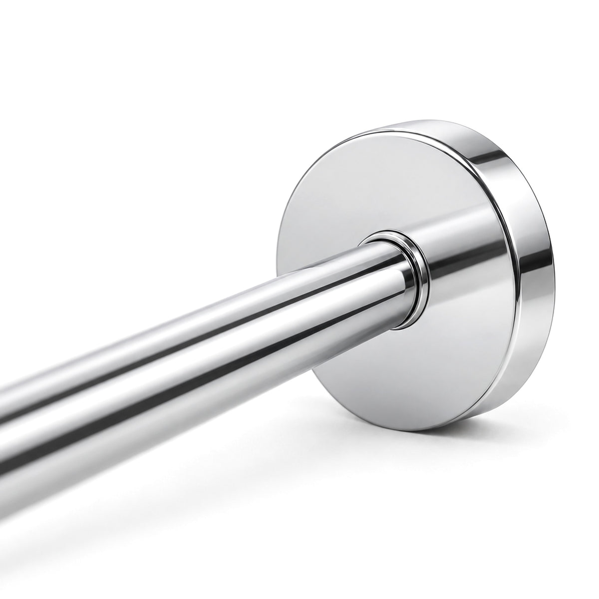 60" Fixed Shower Rod, Polished Chrome, round wall flange