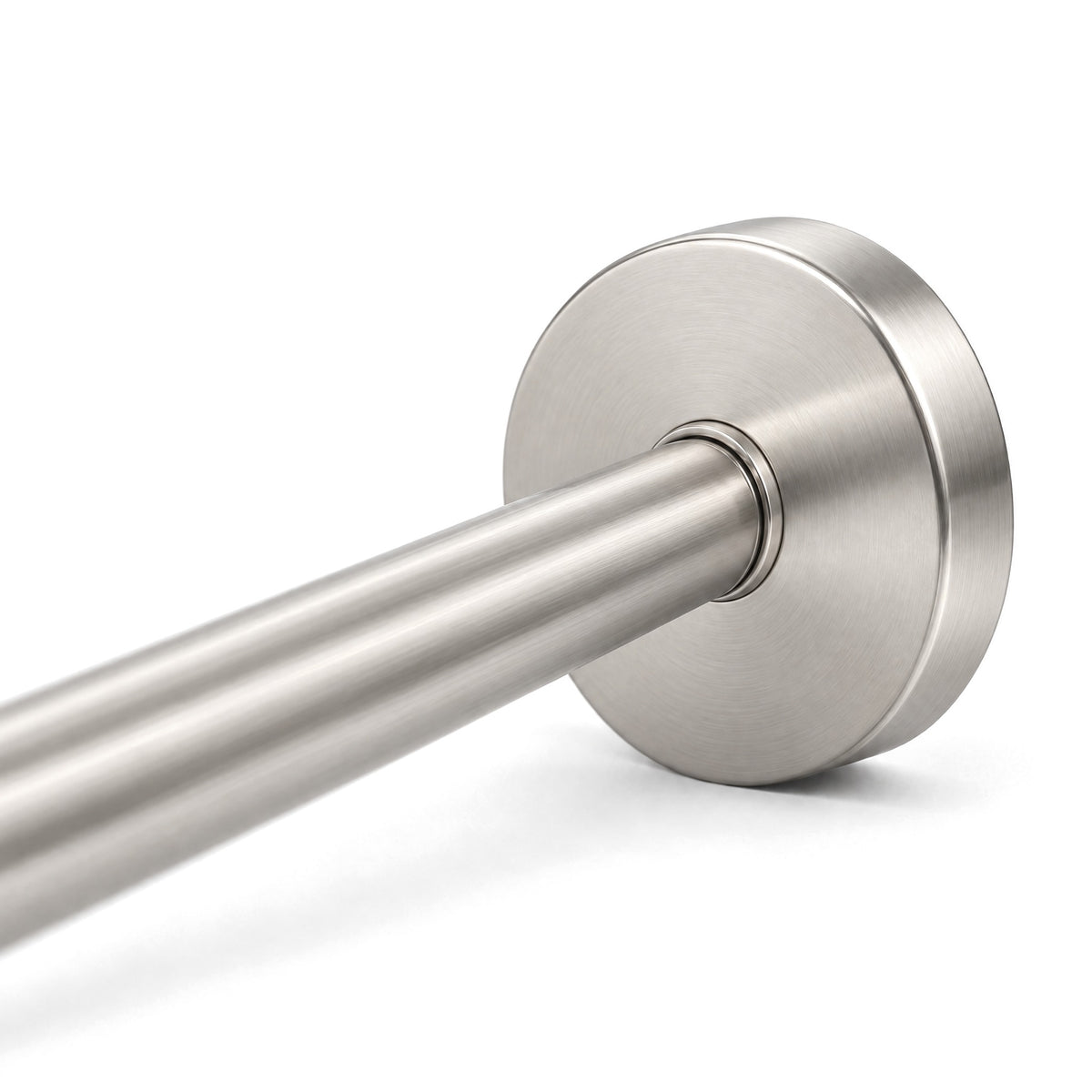 60" Fixed Shower Rod, Brushed Nickel, round wall flange