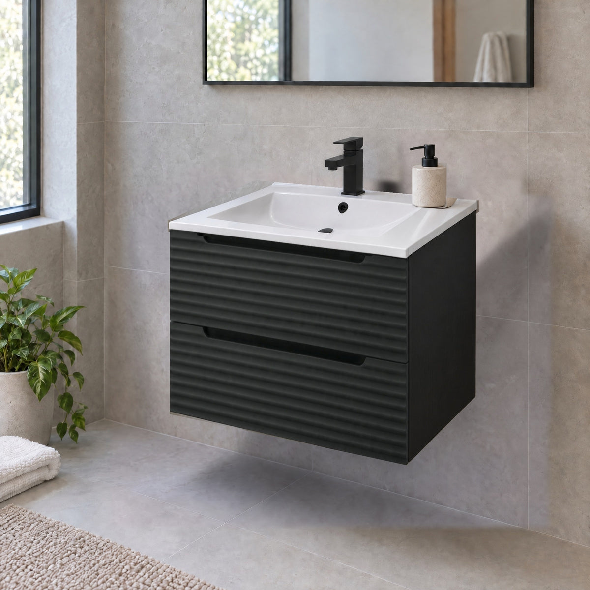 Amalfi™ Wall-Mount Bathroom Vanity 24" Black – in a bathroom
