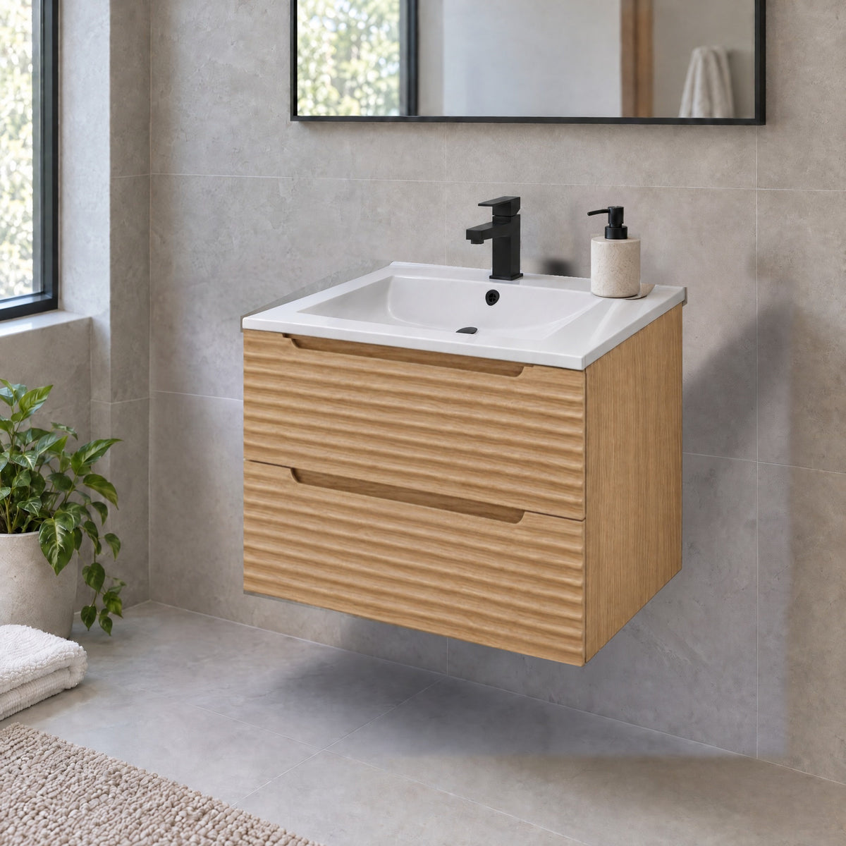 Amalfi™ Wall-Mount Bathroom Vanity 24" Natural Oak – in a bathroom