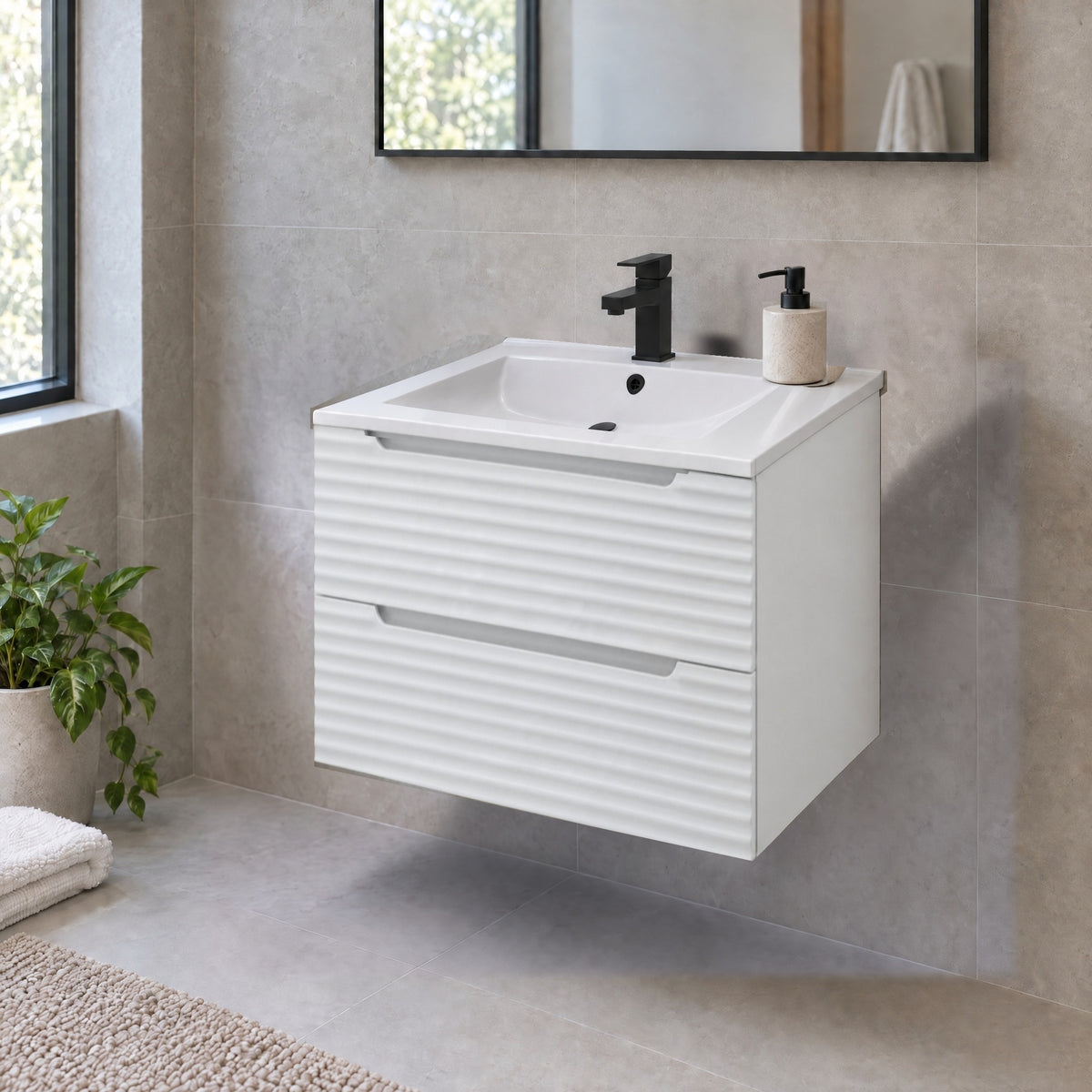 Amalfi™ Wall-Mount Bathroom Vanity 24" White – in a bathroom
