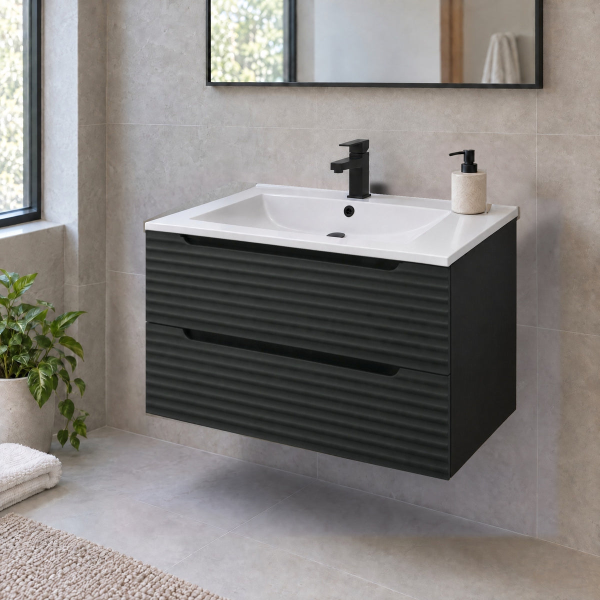 Amalfi™ Wall-Mount Bathroom Vanity 30" Black – in a bathroom