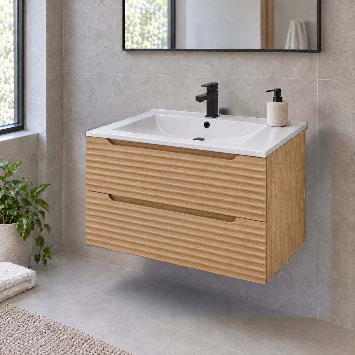 Amalfi™ Wall-Mount Bathroom Vanity 30" Natural Oak – in a bathroom