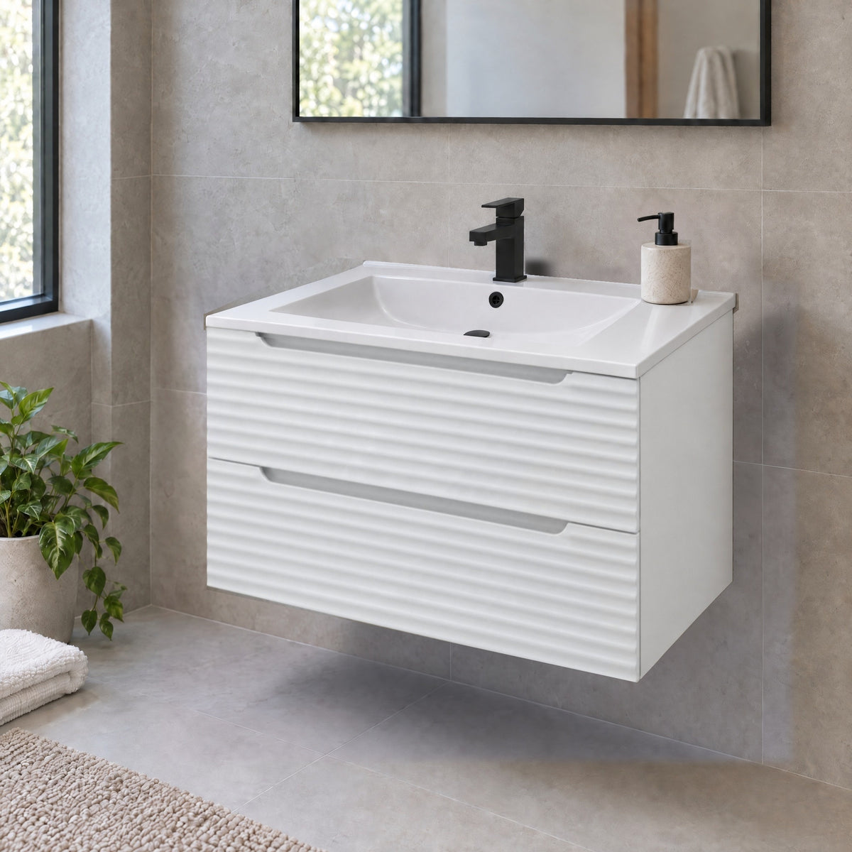 Amalfi™ Wall-Mount Bathroom Vanity 30" White – in a bathroom