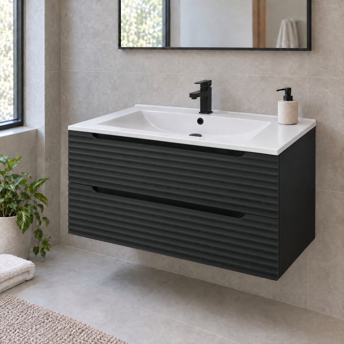 Amalfi™ Wall-Mount Bathroom Vanity 36" Black – in a bathroom