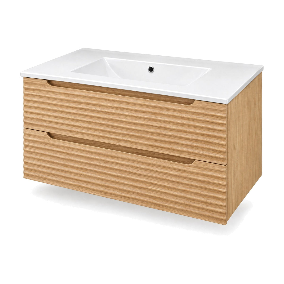 Amalfi™ Wall-Mount Bathroom Vanity 36" Natural Oak – angled view