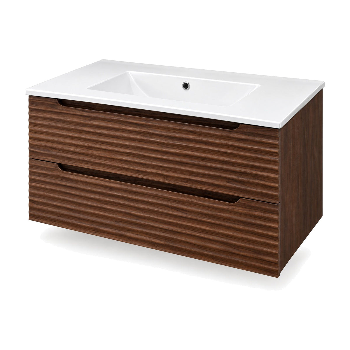 Amalfi™ Wall-Mount Bathroom Vanity 36" Walnut – angled view