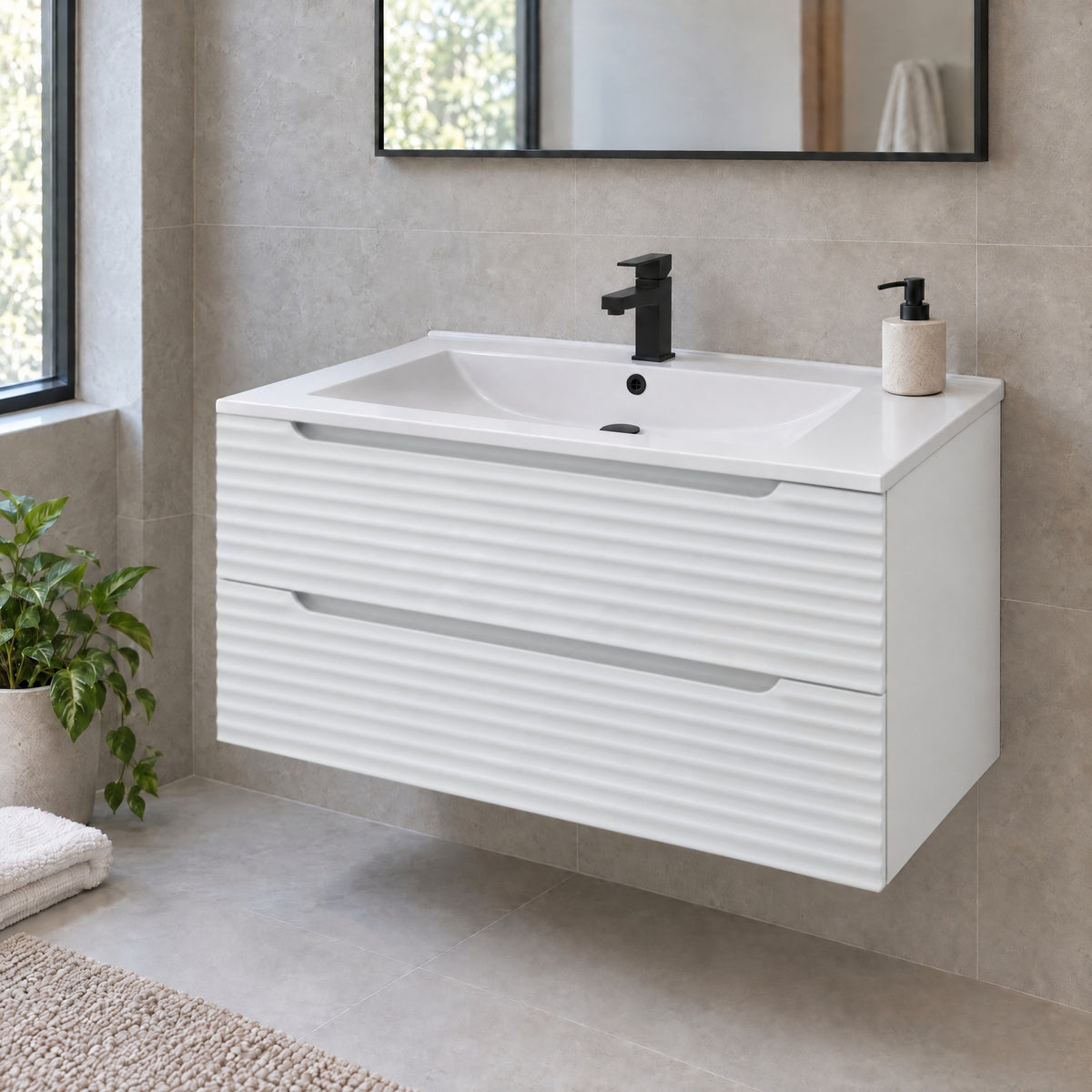 Amalfi™ Wall-Mount Bathroom Vanity 36" White – in a bathroom